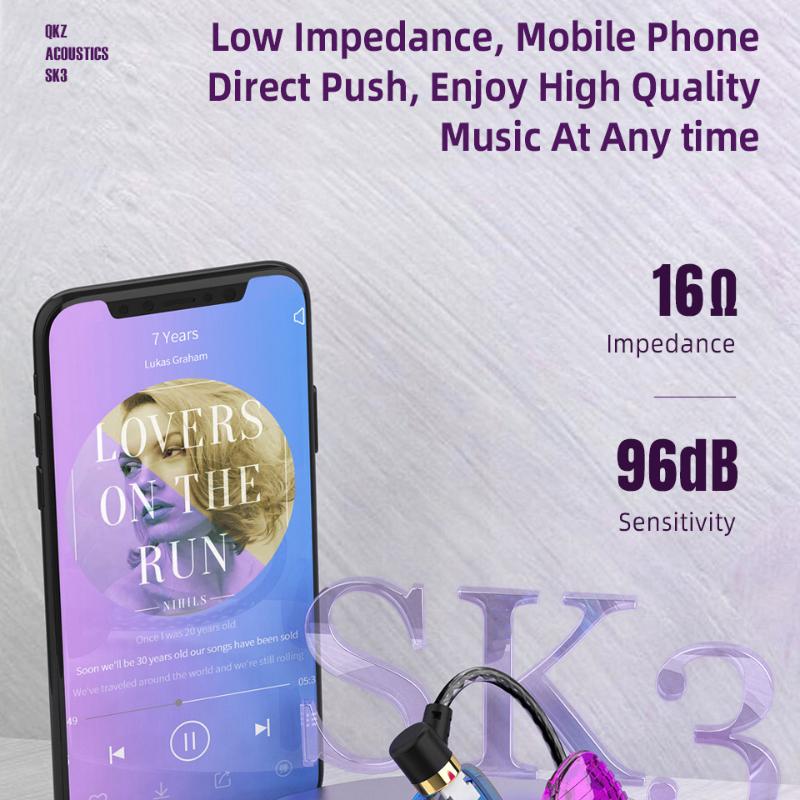 QKZ SK3 Dynamic Ring HiFi Headset with Wheat Wire Control Mobile Phone Computer Game In -ear Sports Music Headset