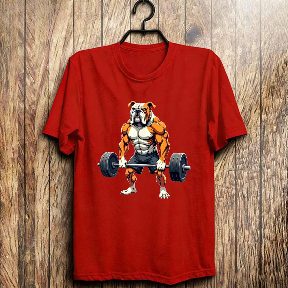 Workout Gym American Bulldog Deadlift Weightlifting Tshirt Gym Strong Dog Fitness Humor Unisex Cotton Casual Streetwear Shirt