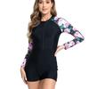 1011 European and American New Printed Long-sleeved Zipper One-piece Boxers Tight Back Women's Swimsuit