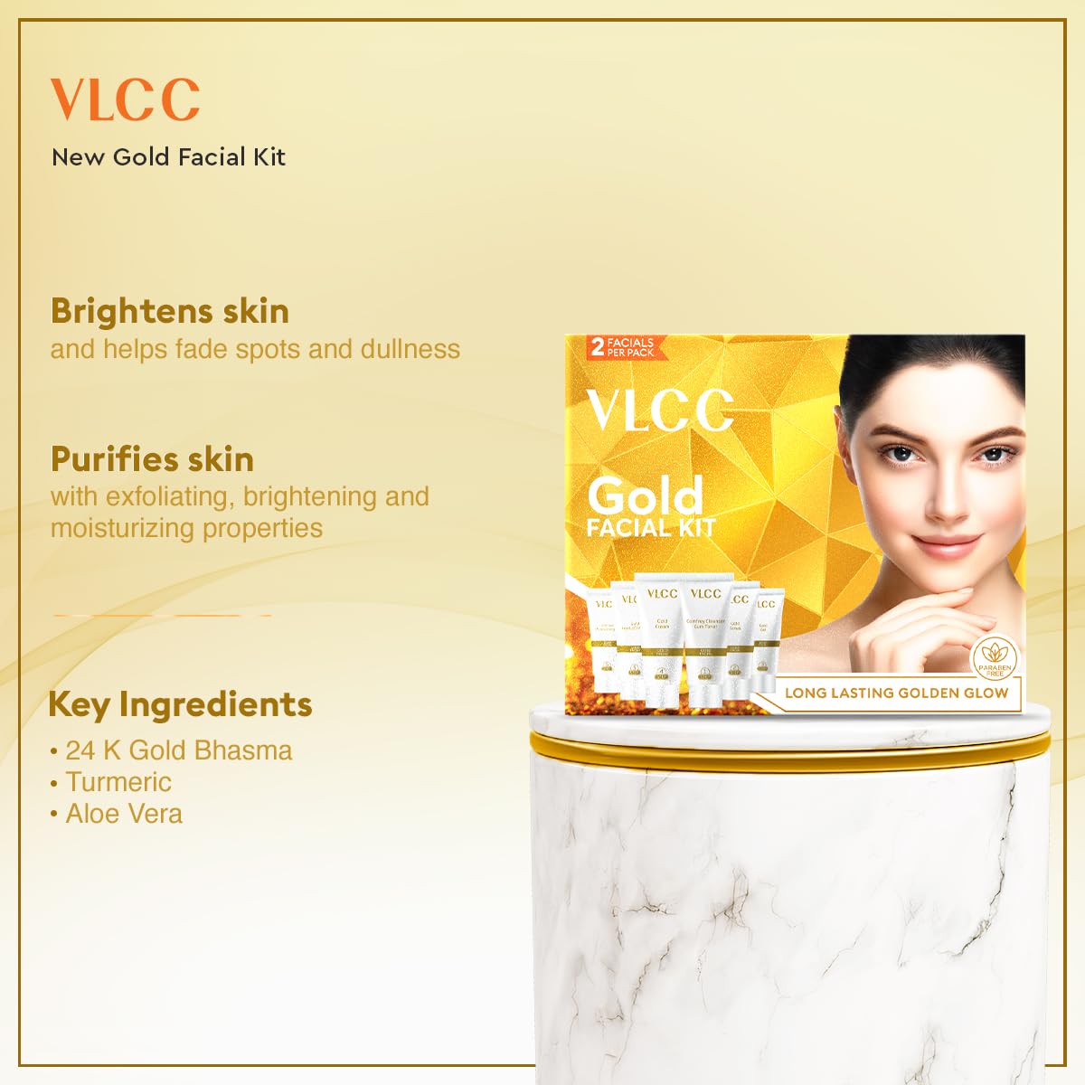 VLCC Gold Facial Kit, Bright & Glowing - 60g | Pamper your Face for a Luminous Glow & VLCC Insta Glow Bleach - 30g - For Instant Fairness & Radiance