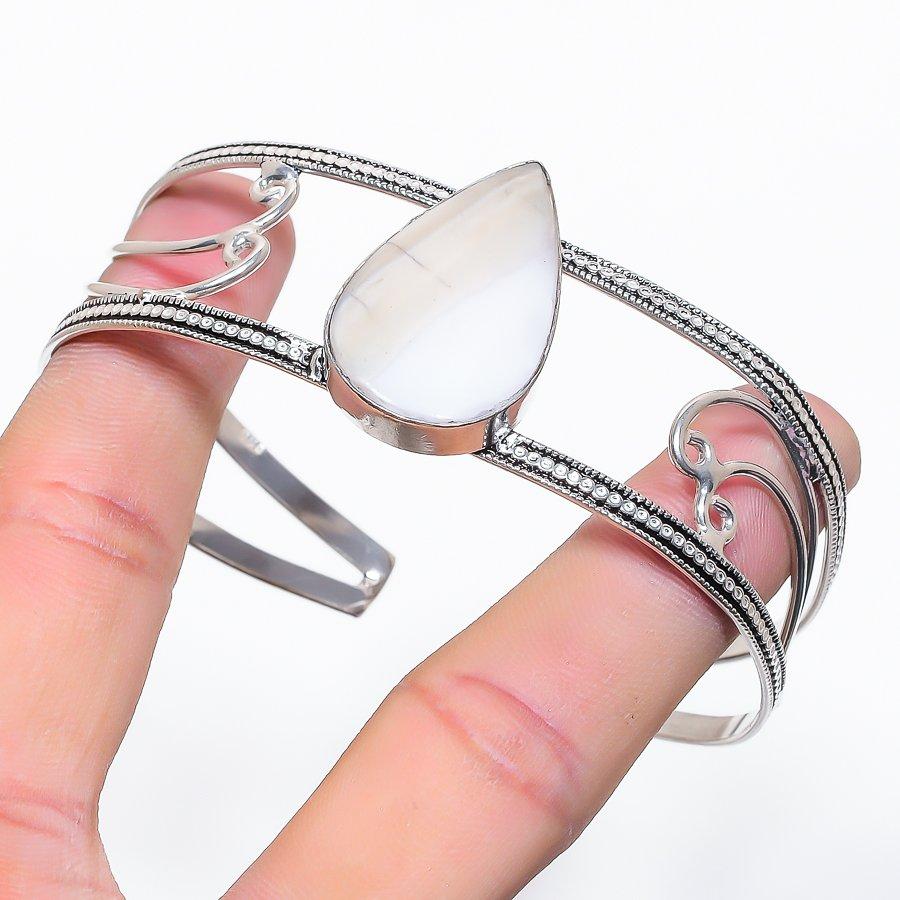 

Natural Mother Of Pearl Gemstone 925 Sterling Silver Cuff Bangle Adjustable W8w30