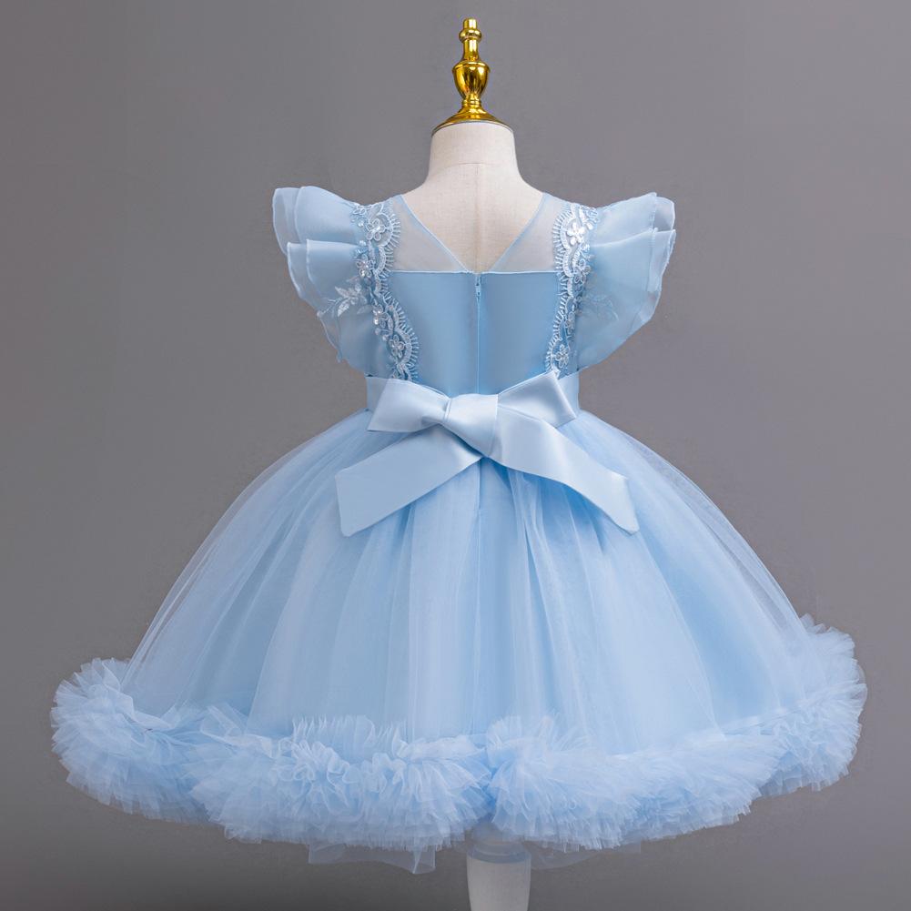 Children's Mesh Gowns Pom Pom Princess Dresses Medium and Large Children's Dresses Dresses Girls' Weekend Costumes  Girl's Favourite Dress
