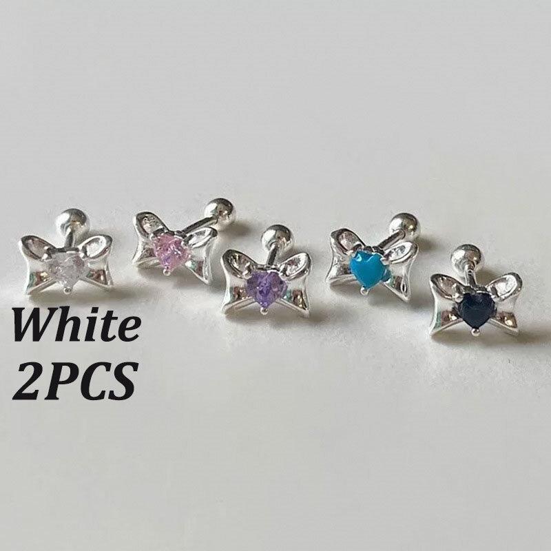 2PCS Acrylic Flower Stud Earring Fashion Women Shiny Colorful Screw Stud Earrings Stainless Steel Cartilage Helix Ear Piercing Jewelry Accessories