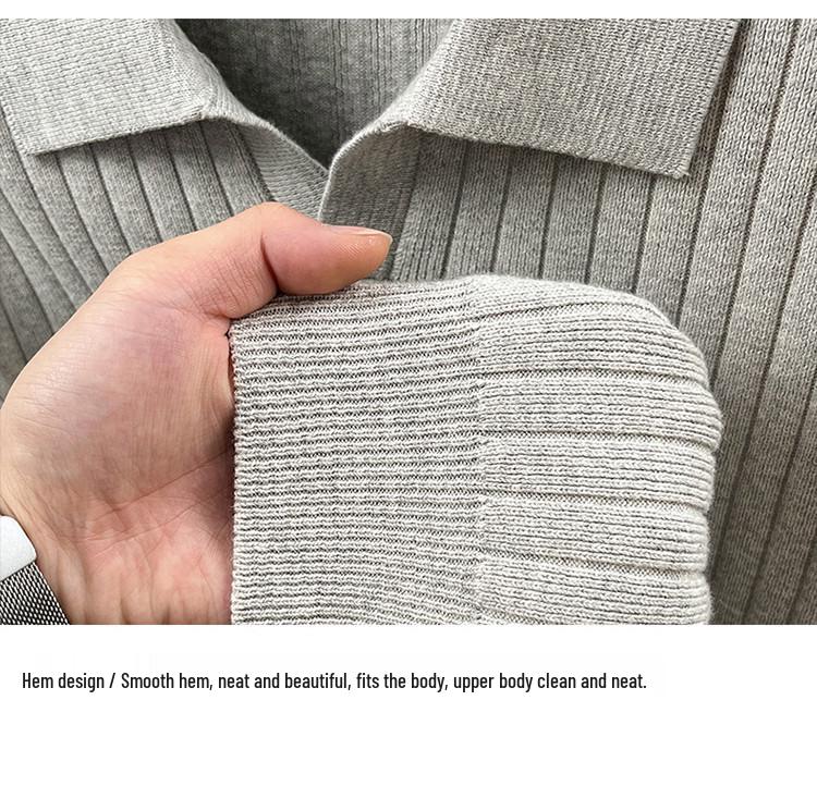 Męski sweter dzianinowy z długim rękawem, gładki, 2025: Wysokiej klasy koszulka polo business casual na wiosnę i jesień