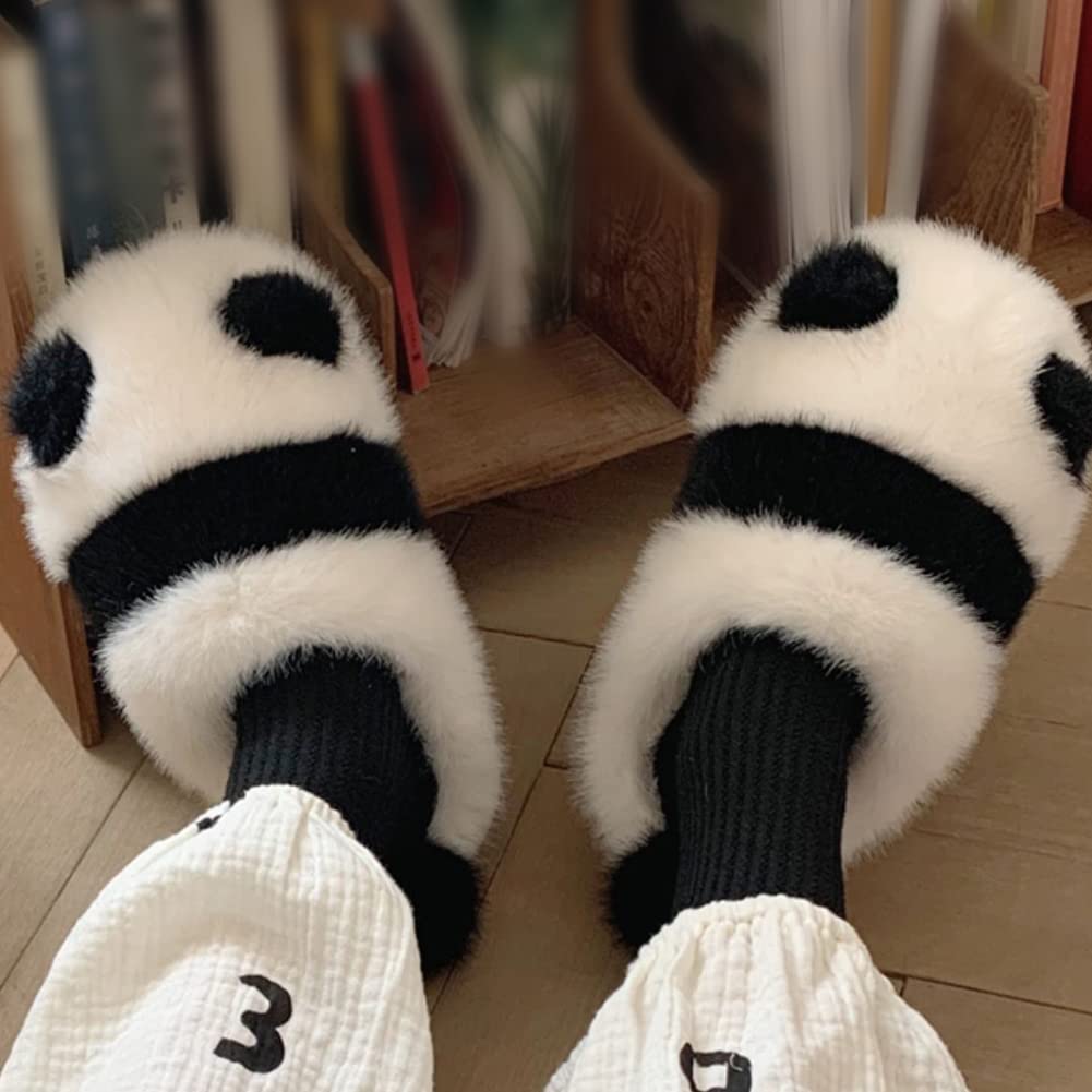 YUYAKESHI Cute Panda Winter Room and Comfortable for Indoor Use Sizes Non-Slip Shoes, Fluffy, Warm, Soft, (Ankle Wrap, 24-24.5cm)