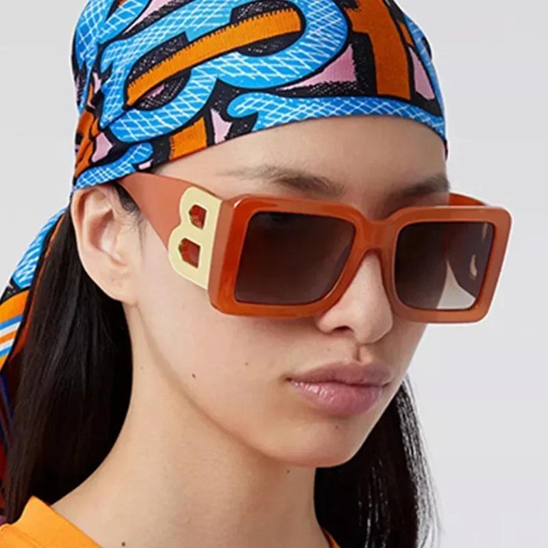 New Large Frame B Letters Sunglasses Women Luxury Brand Retro Square Metal Sun Glasses Men Fashion Gradient Shades Lady Eyewear