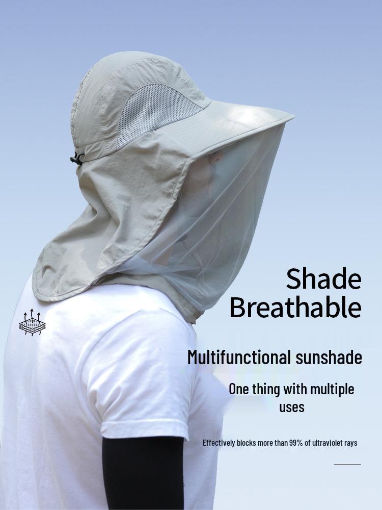 Men's Large Brim UV-Blocking Fishing Hat with Insect-Proof Net