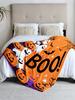 1 piece Halloween-themed orange flannel blanket, soft, suitable for sofa, bed, office, all-season use.