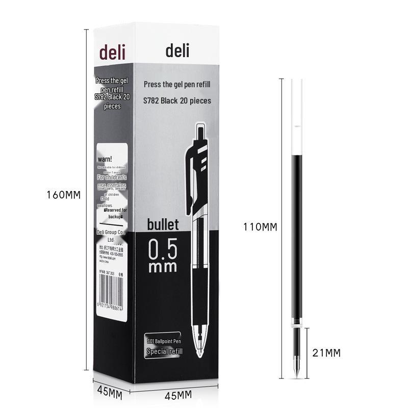 6906 Deli Gel Pen Refill, 0.5mm Bullet Tip, Black, Compatible with Clickable Neutral Pens
