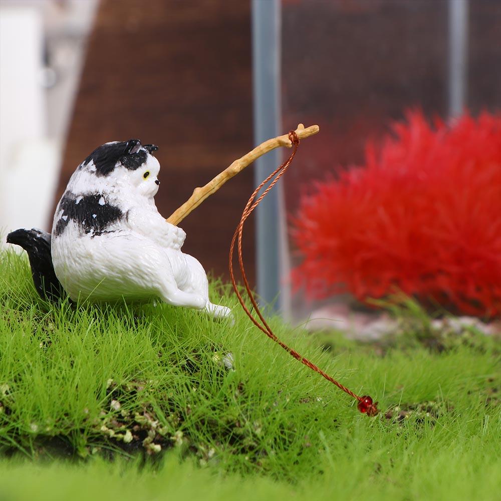 Tanks Decor Bonsai Miniature Figurines Fish Tank Ornaments Kitten Fishing Ornament Cat Statue