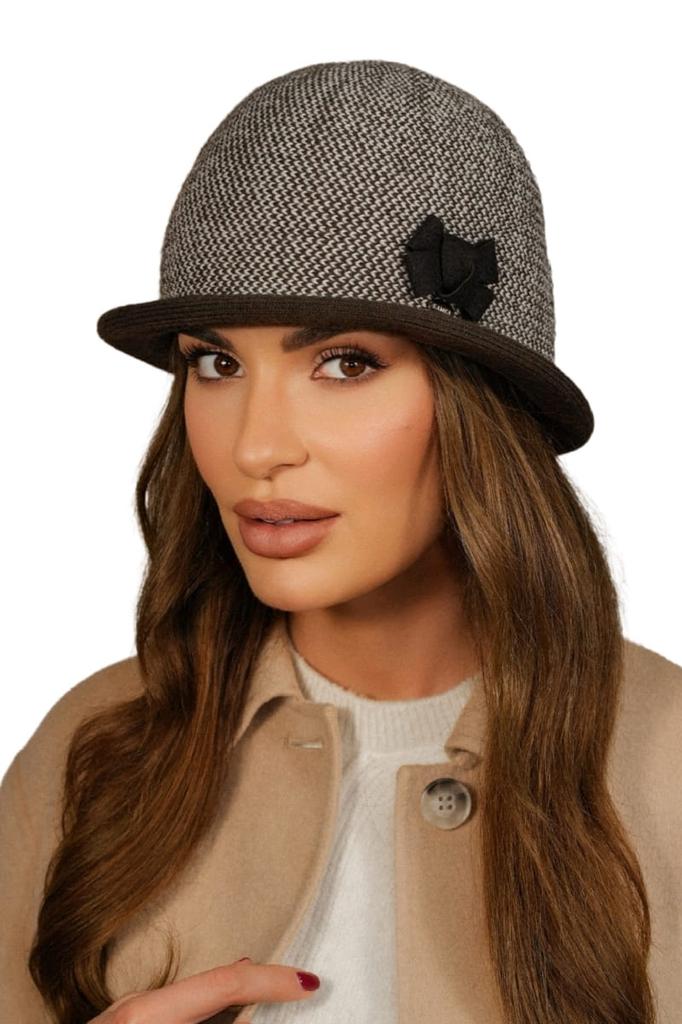Women' Winter Hat with Houndstooth Pattern, Brown Kamea-Dante