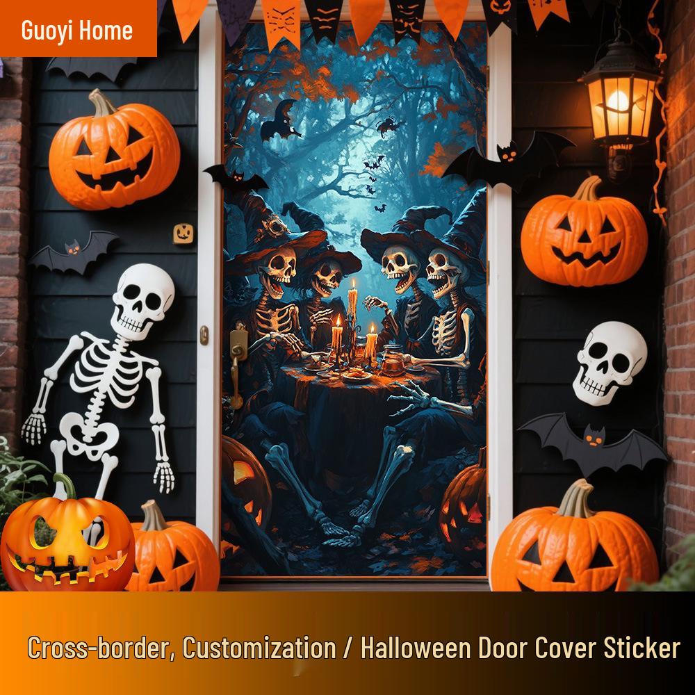 Halloween Polyester Door Sticker: Horror Atmosphere Background Decoration