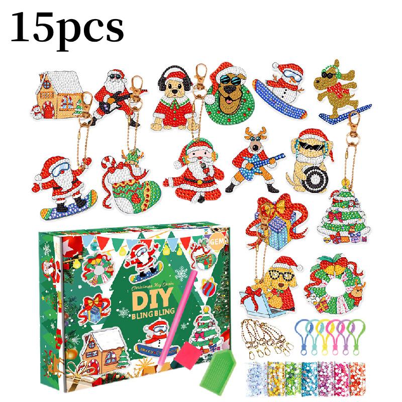 Colorful Acrylic Christmas Gift Blind Box Diy Diamond Painting Keychain Set 15 Pieces