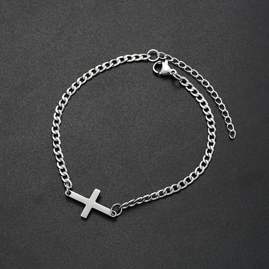 1 PIÈCE Bracelet chaîne cubaine pour homme avec bracelet croix réglable en acier inoxydable