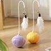 Cat Bouncy Ball Toy Basketball Football Baseball Cat Pounce Toy Rubber Ball Chew Toy with Feathers for Interactive Play Self-Entertainment