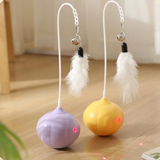 Cat Bouncy Ball Toy Basketball Football Baseball Cat Pounce Toy Rubber Ball Chew Toy with Feathers for Interactive Play Self-Entertainment