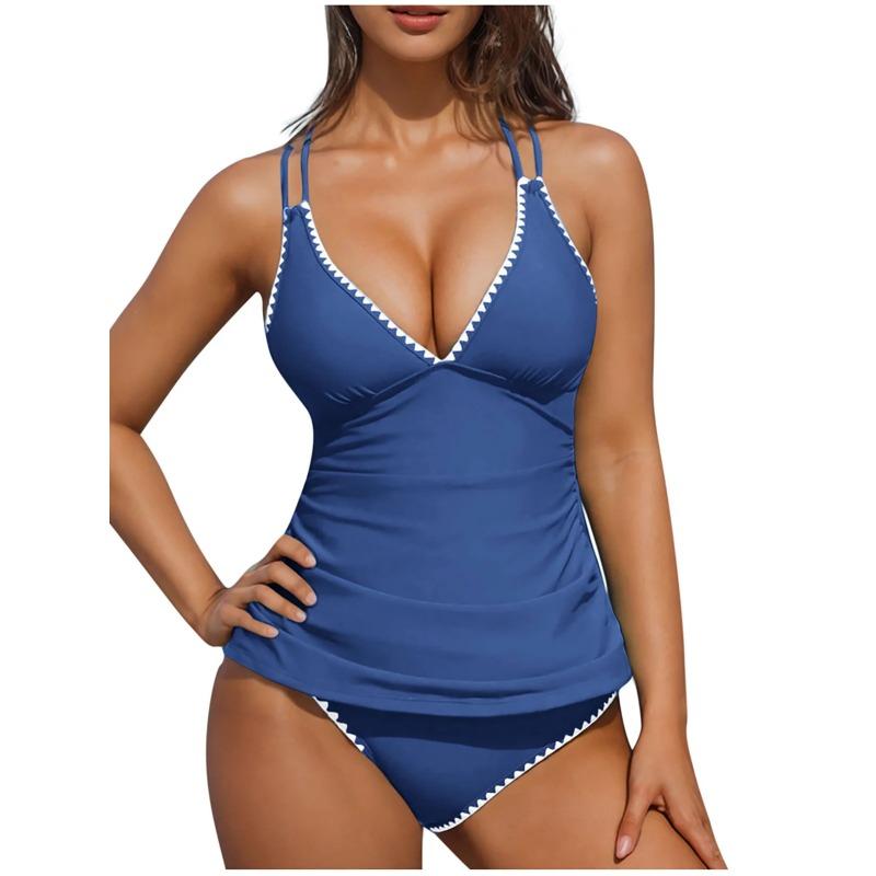 S - XXL Neu 10 Farben V-Ausschnitt Tankini Bikini Damen Bademode Weiblicher Badeanzug Zweiteiliger Bikini-Set Badegast Badeanzug Schwimmen K6770