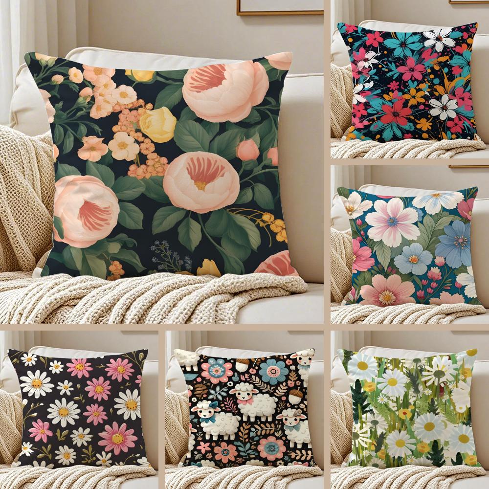 Bright And Elegant Single Printed Flowers Cushion Cover Pillowcase Antidustmite Living Room Sofa Decor Cushion Room