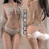 Women Sexy Lace Halter Bandage See Through Three Piece Intimate Lingerie Set