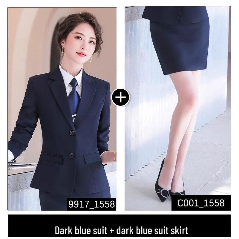 Formelles Schwarzes Anzugset für Damen für Frühling und Herbst - Professionelle Arbeitskleidung mit Jacke für Hotelrezeptionisten