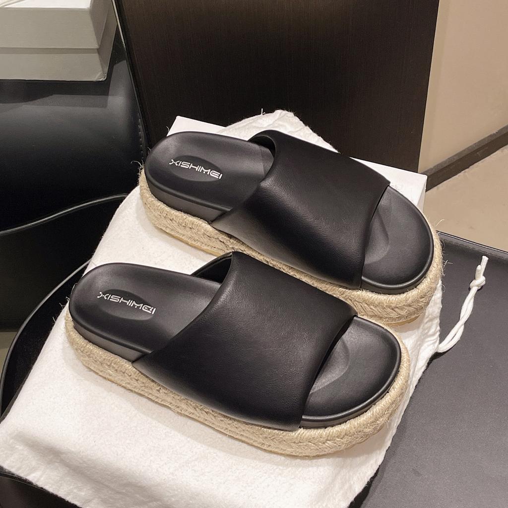 Retro thick-soled cool slippers women's summer fashion wear open-toed bow temperament non-slip girls with sandals