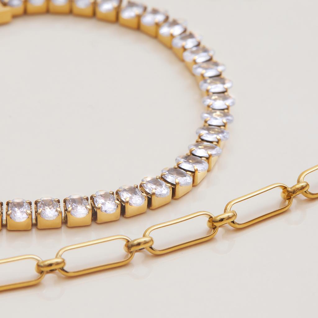 Youthway Full Zirconia Setting Strap Buckle Tennis Chain Bracelet Stainless Steel Classic Trendy Zirconia Bracelet