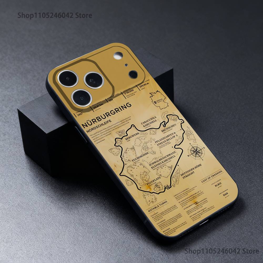 Nurburgring Sport Car Black Soft Cover Phone Case For iPhone 17,16,15,14,13,12,11,Pro,XS,Max,XR,Plus,E,SE4,Mini