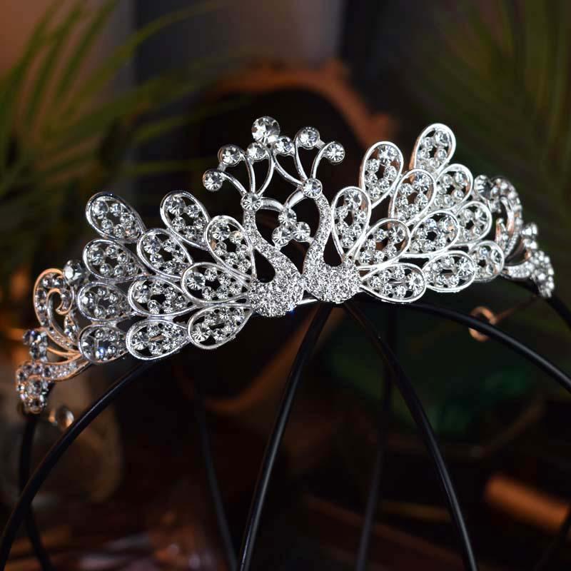 Korean Version Alloy Crown Princess Peacock Shaped Hair Accessory  Colorful Girl Birthday Party Performance King Crown Super Fairy