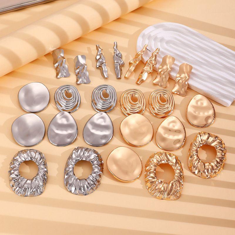 Europe and America Cross Border Retro Exaggerated Metal Lava Ruched Texture Stud Earrings Asymmetrical Geometric Earrings Earrings for Women
