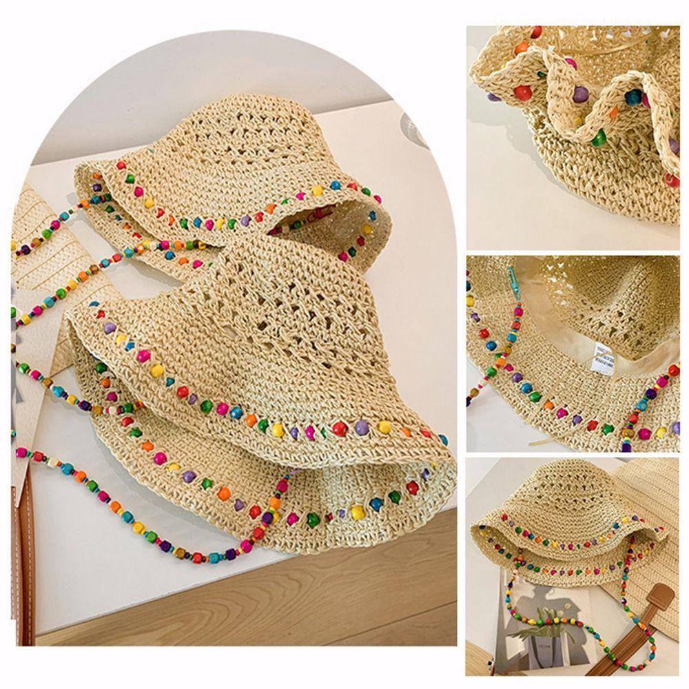 Elegant Lace Brim Sunshade Cap Breathable Sun Protection Cap Casual Colorful Straw Hat  Outdoor