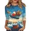 3/4 Sleeve Shirts For Women Print Christmas Tees Blouses Casual Plus Size Basic Tops Pullover