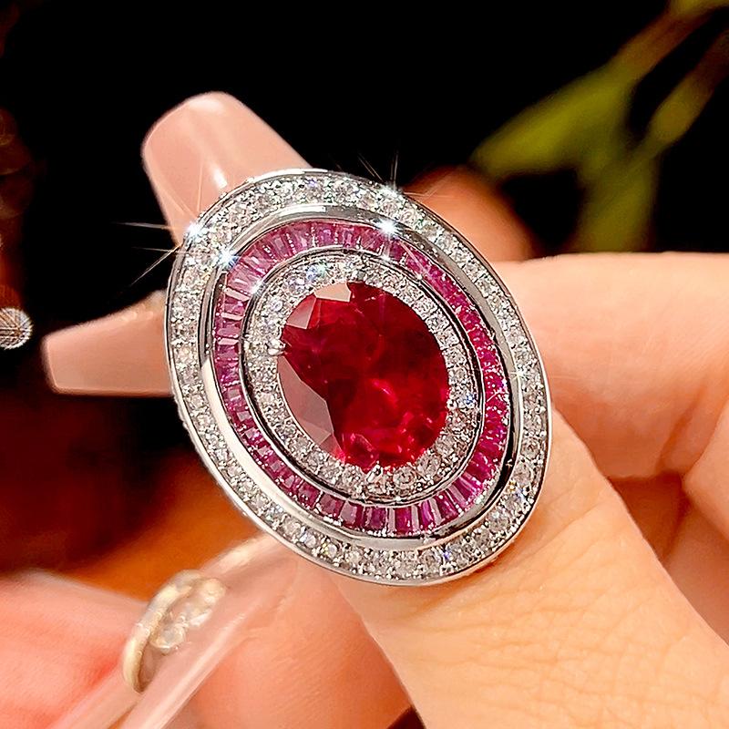 

Ювелирный набор с имитацией красного корунда, текстура в форме яйца, ювелирный набор, основной камень 10-12