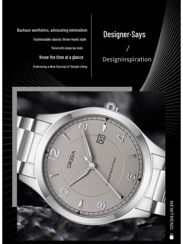 ORSGA Men's Fashion Waterproof Business Quartz Watch with Calendar