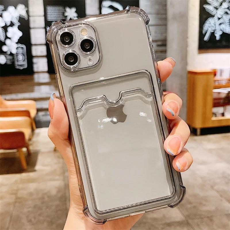 

Противоударная подушка безопасности, мягкий шнур, карман, неоновый кошелек, держатель для карт, прозрачный чехол для Apple iPhone 15 14 13 12 11 Pro Max Plus XS XR 8, чехол For iPhone15