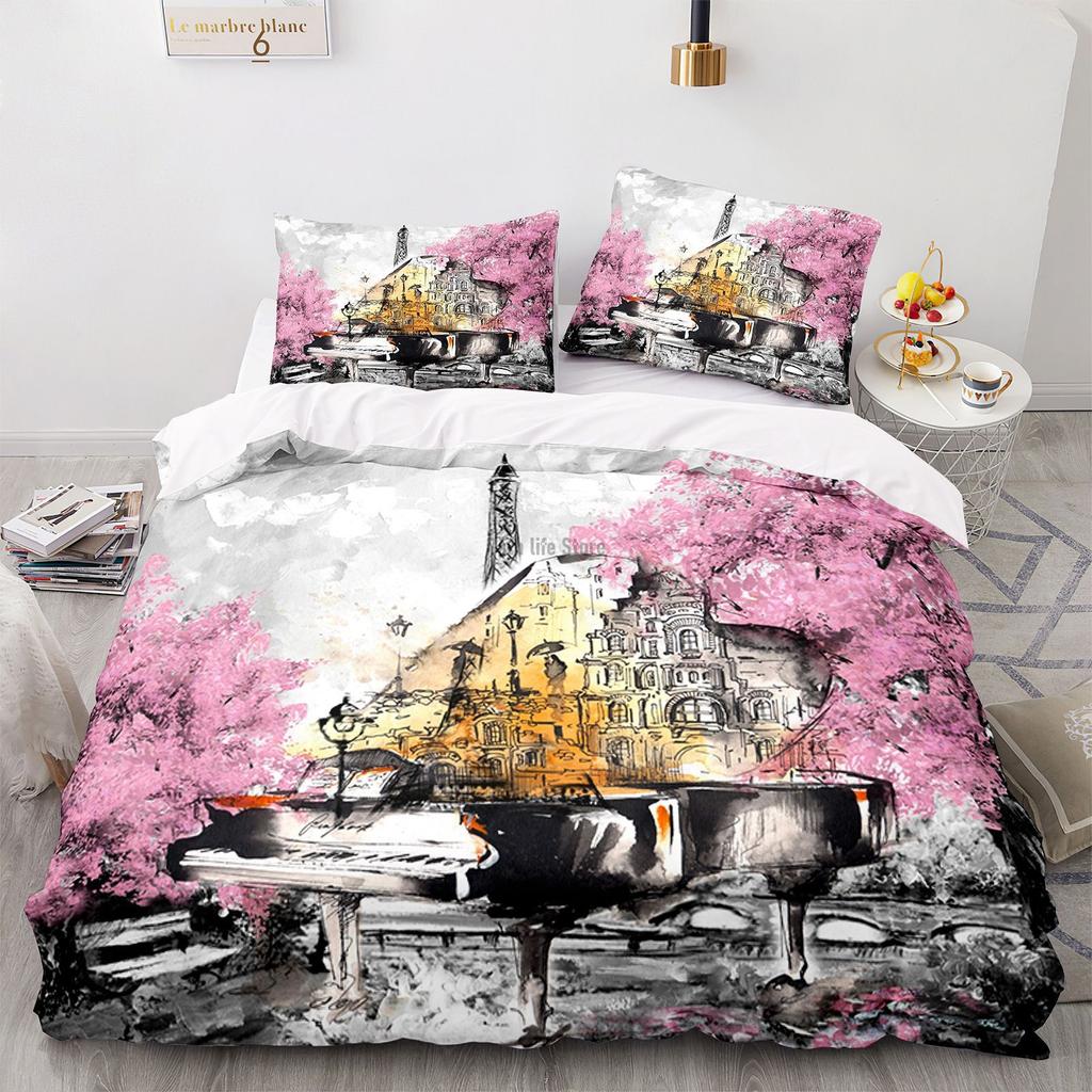 Modische Bettwäscheset Piano Gitarre 3D-Druck Musik Bettbezug mit Kissenbezug Bettwäsche für Heim Schlafzimmer Dekor Bettbezug Set