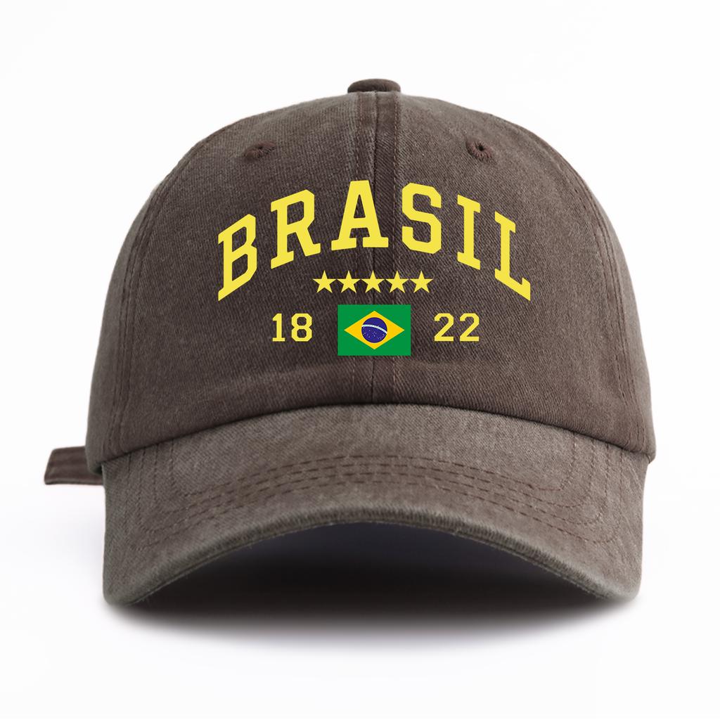 1pc BRASIL Print Washed Baseball Cap for AdultsMinimalist Retro Style Casual Soft Adjustable Dad HatPerfect As Gift
