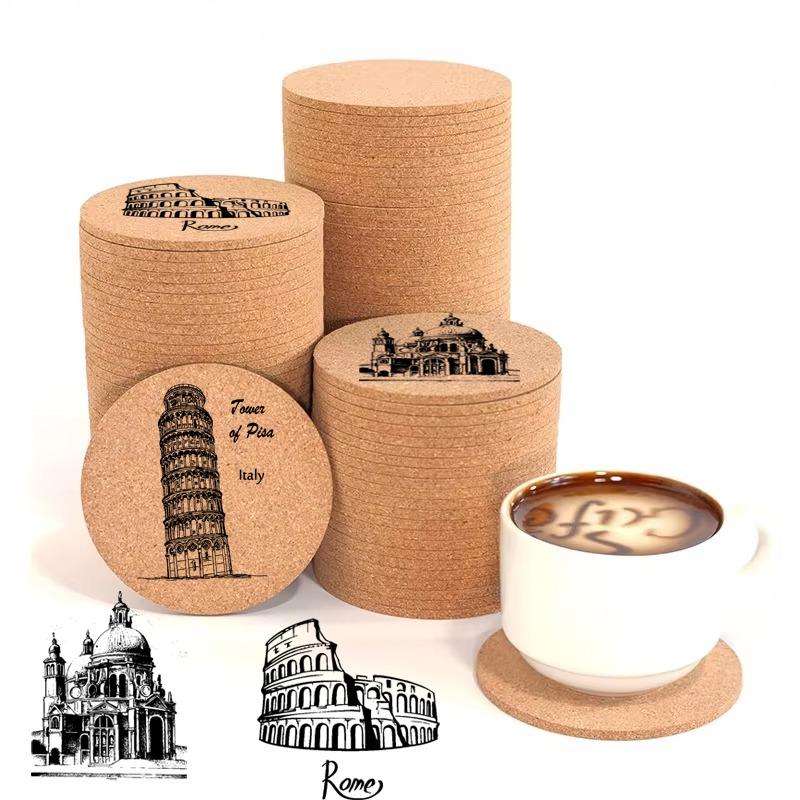 

1PCS Natural Wooden Coaster City Building Map Logo Slip Cup Mat Tea Coffee Drinks Holder for DIY Tableware Placemat Decoration 10X10CM