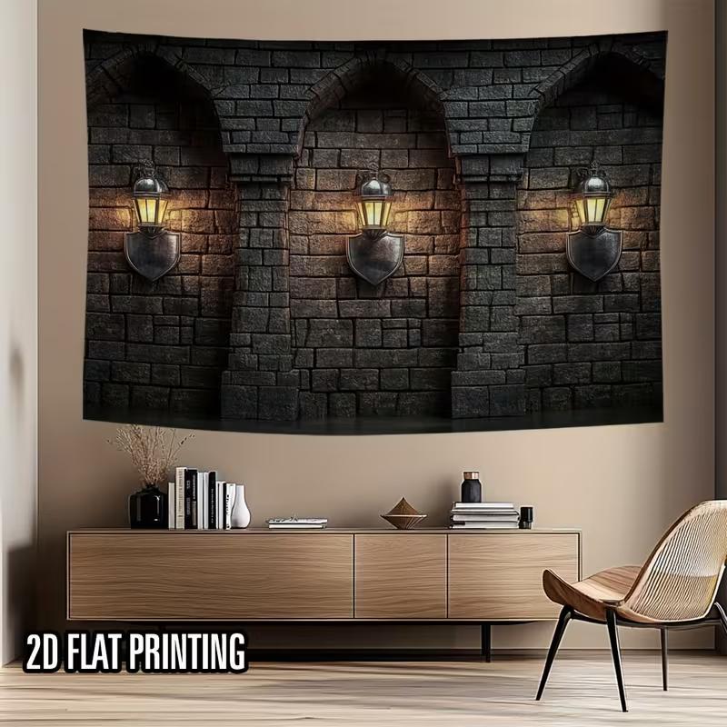 Halloween Castle Backdrop - Medieval Stone Wall Lanterns Photography Prop