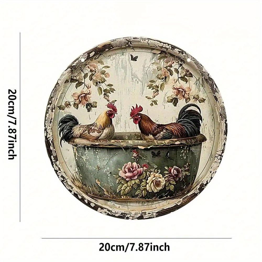 

2d flat 20*20cm Chicken Themed Wreath Sign, Round Bathroom Wooden Decor Sign, For Home, Cafe, Apartment, Restaurant, Living Room 20*20cm