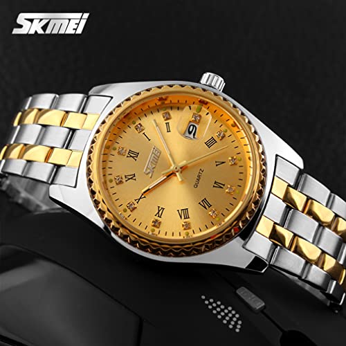 Popular Couple's Watches, Matching Sets for Men and Women, Classic Gold and Silver Designs with Stainless Steel Bands, Waterproof, and Luxurious Desig