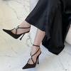 Silk bag head sandals women's thin heels pointed rhinestones sexy straps Roman shoes 2025 summer new temperament high heels