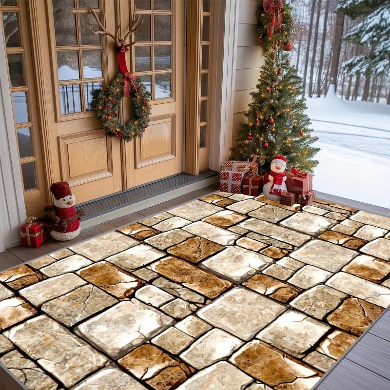 New Large Stone Pattern Outdoor Rug Non-Slip Mat For Patio Garden RV Camping Durable Polyester Indoor Outdoor Holiday Decor