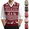 Gilet Maglione Casual da Uomo a V in Lana con Stampa Natalizia