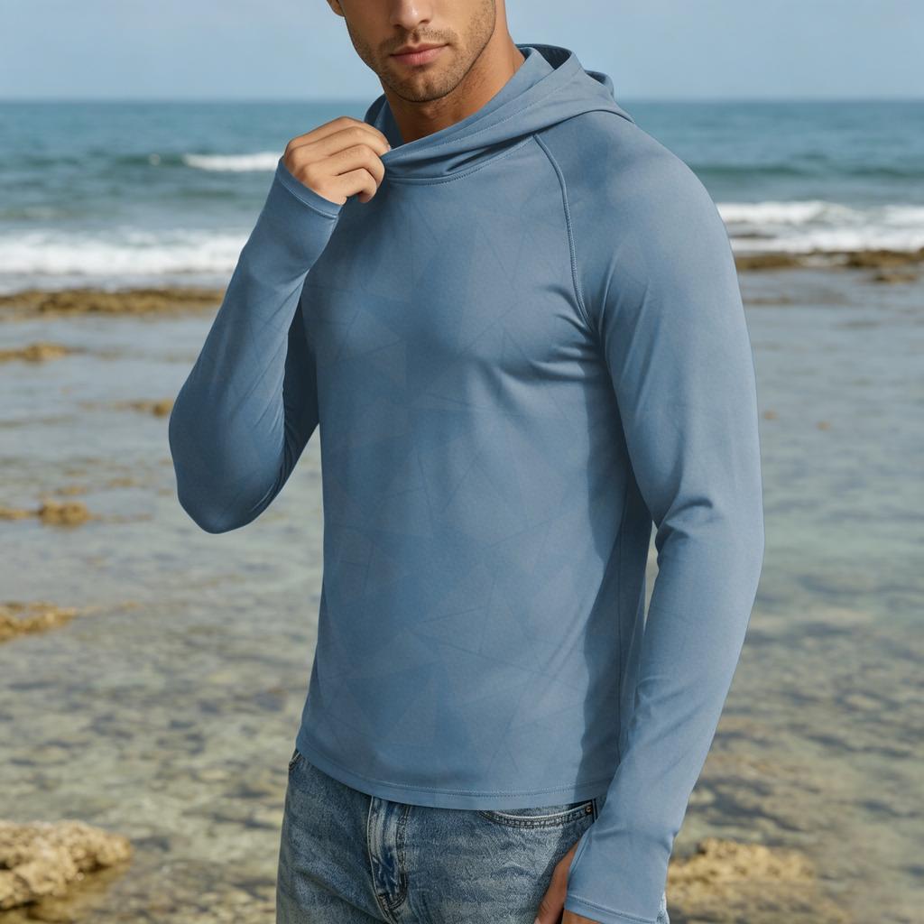 Herren UPF50+ Sonnenschutz Hoodie Langarm Schnelltrocknend Leicht Atmungsaktiv Sportshirt für Outdoor-Aktivitäten