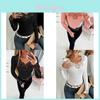 Elegant Polyester T-shirt met Lange Mouwen, Kantafwerking en Strass Steentjes voor Kantoor