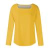 Women's Fashionable Waist Square Neck Long Sleeve Color T-Shirt Top