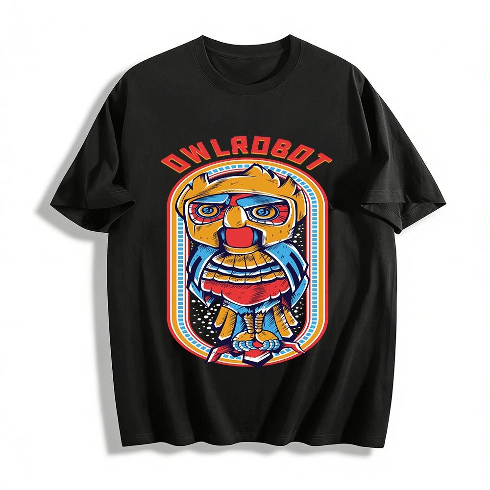 Mechanical Owl Totem Print Street Style Unisex Casual T-Shirt Pure cotton T-shirt XXS