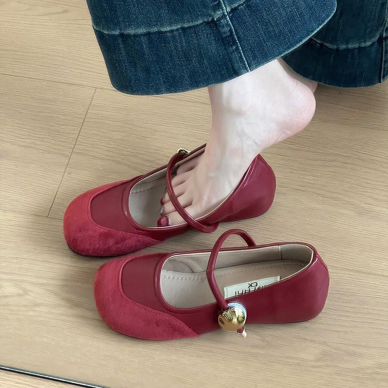 Fashion one-word buckle with flat Mary Jane shoes, women's summer retro versatile temperament increases casual flat shoes