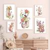 Colourful Cat Dog Rabbit Tiger Owl Animal Poster Canvas Painting Nursery Wall Art Print Pink Flower Pictures Kid Room Home Decor No Frame