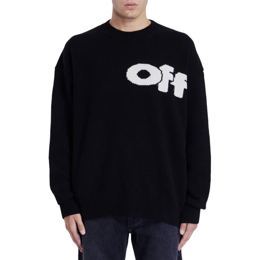Off-White Shared Logo Knit Crewneck Black/Cream Men Tops OMHE198F24KNI001100A